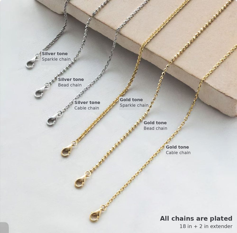 Our plated chains in silver and gold tone: sparkle, bead and cable styles