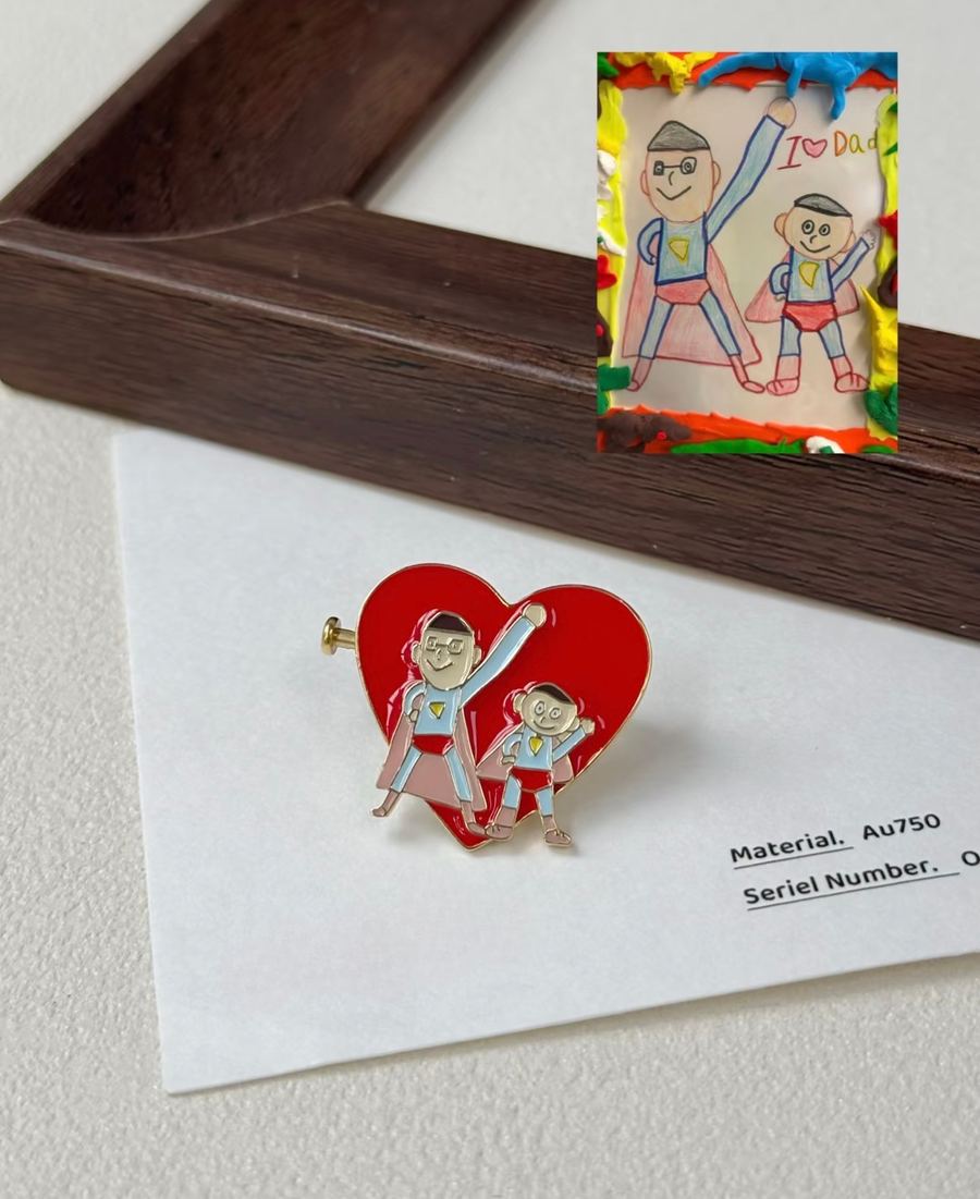 I love Dad drawing as an enamel heart pin