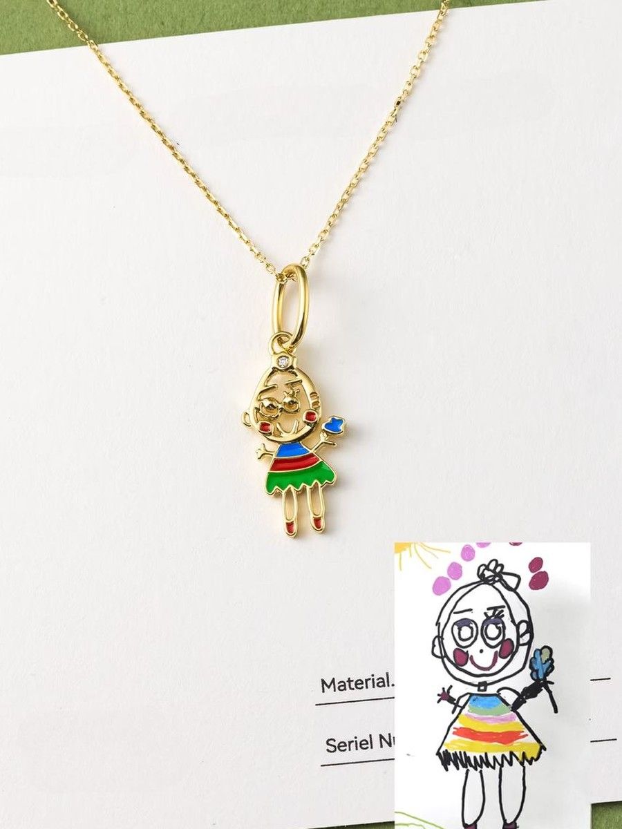 Girl in a rainbow dress as an enamel pendant